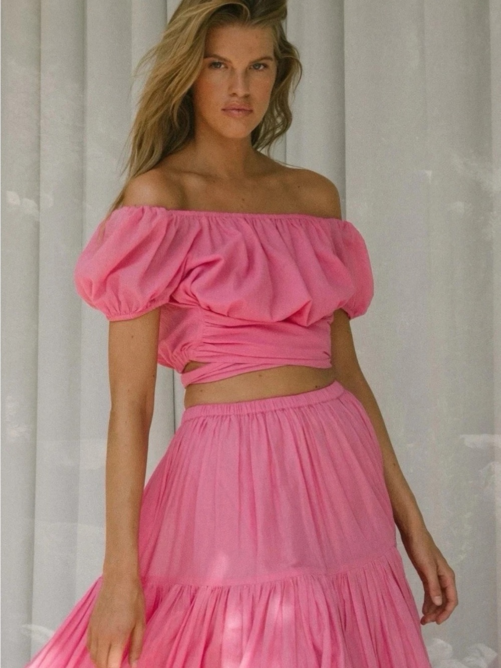 Spell Azalea Pink Tiered Maxi Skirt and Crop Top Set XS - Picture 4 of 14